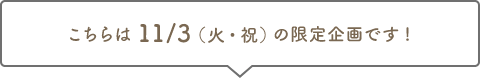 こちらは11/3(火・祝)の限定企画です!